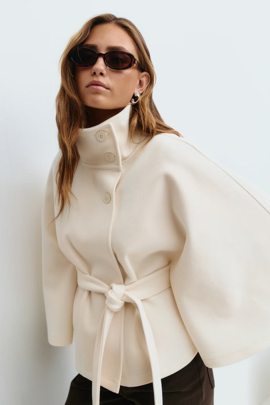 Beatrix | Belted Cape Jacket with High Collar