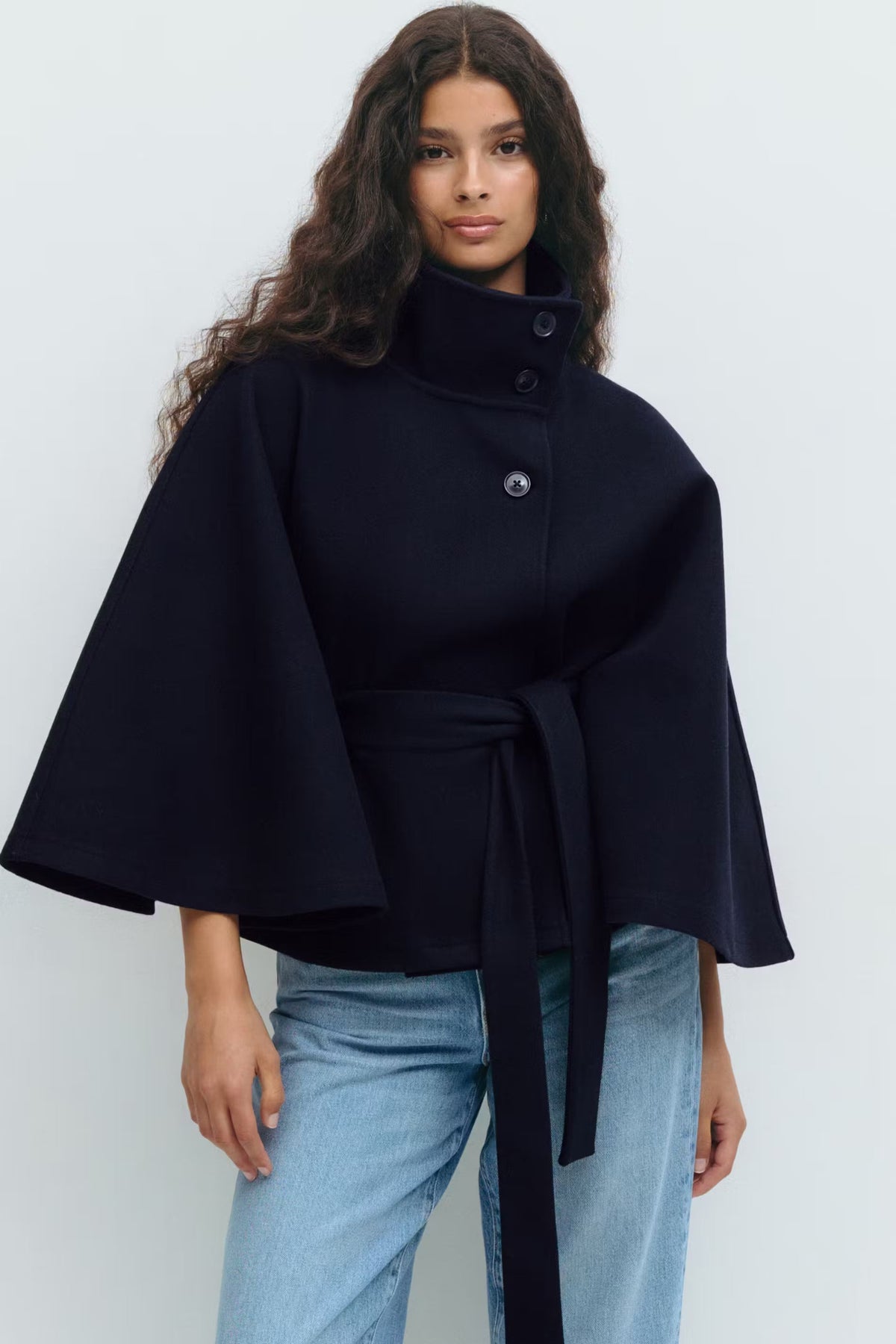 Beatrix | Belted Cape Jacket with High Collar