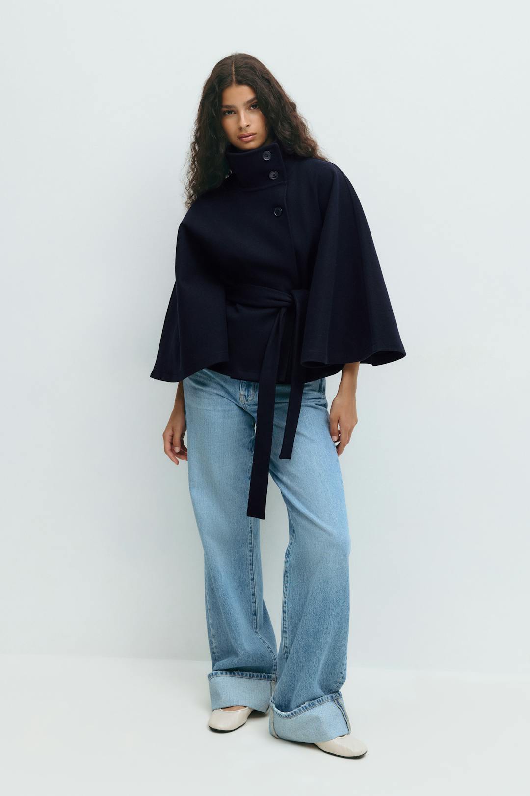 Beatrix | Belted Cape Jacket with High Collar
