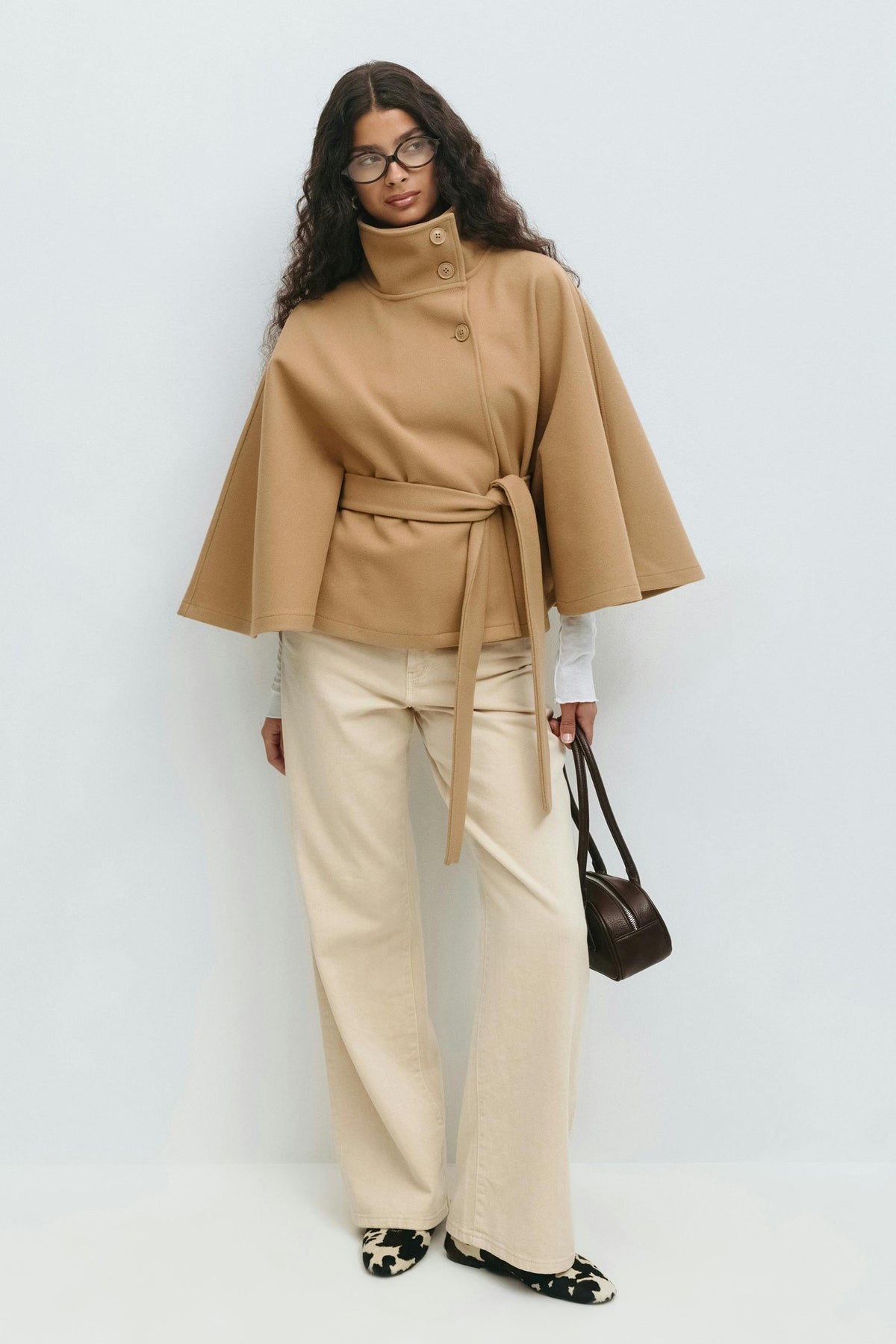 Beatrix | Belted Cape Jacket with High Collar