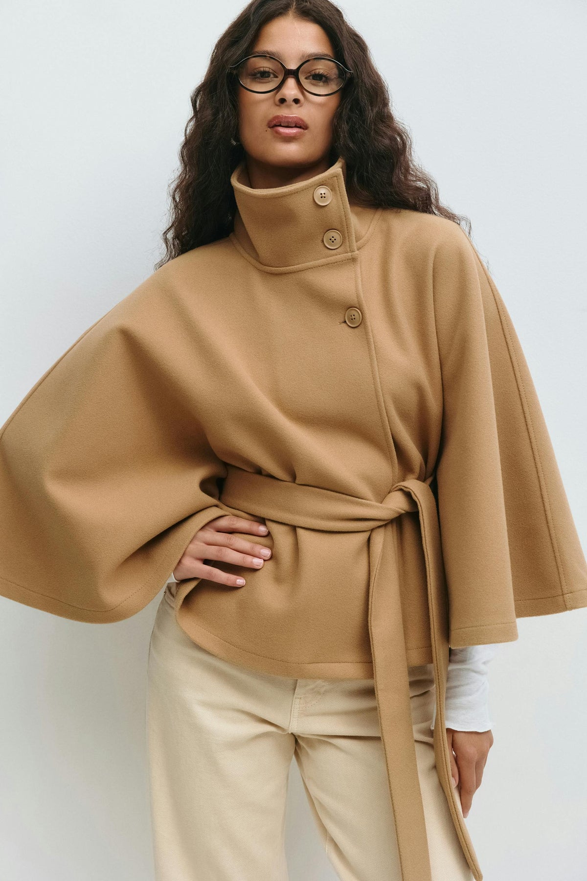 Beatrix | Belted Cape Jacket with High Collar