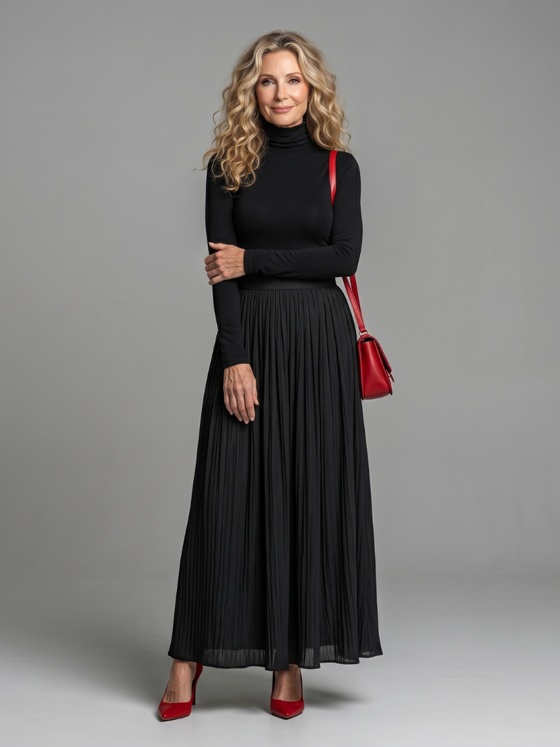 Lana | Pleated Turtleneck Maxi Dress