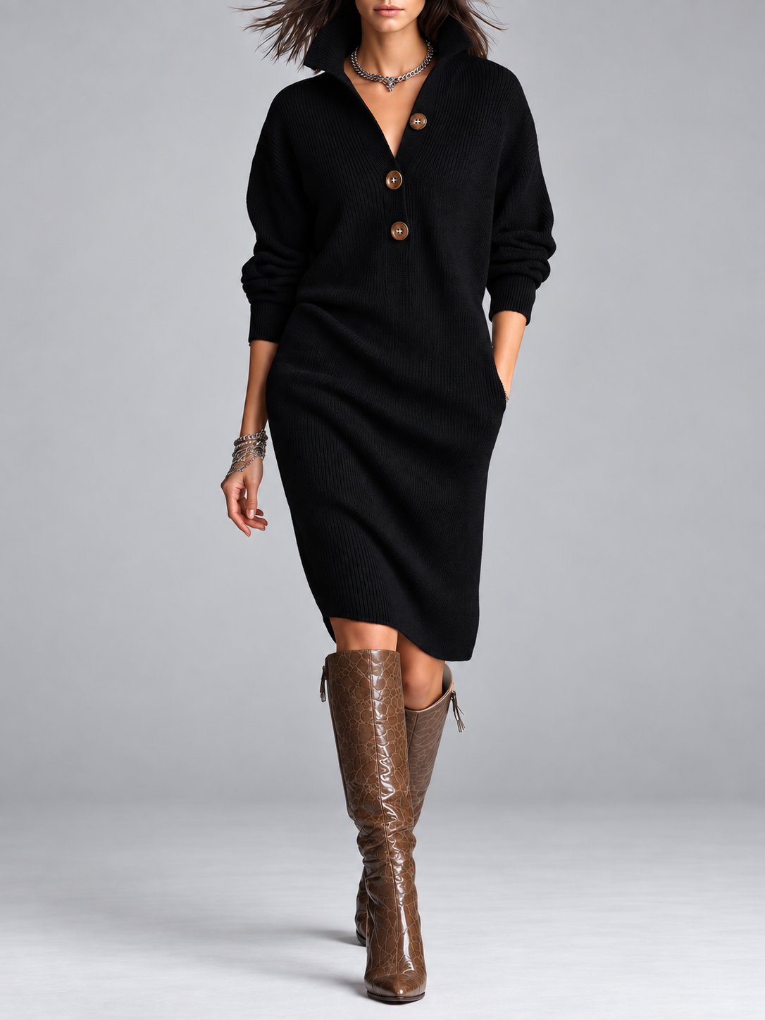 ROSAMUNDINA | ELEGANT BUTTON-UP JUMPER DRESS