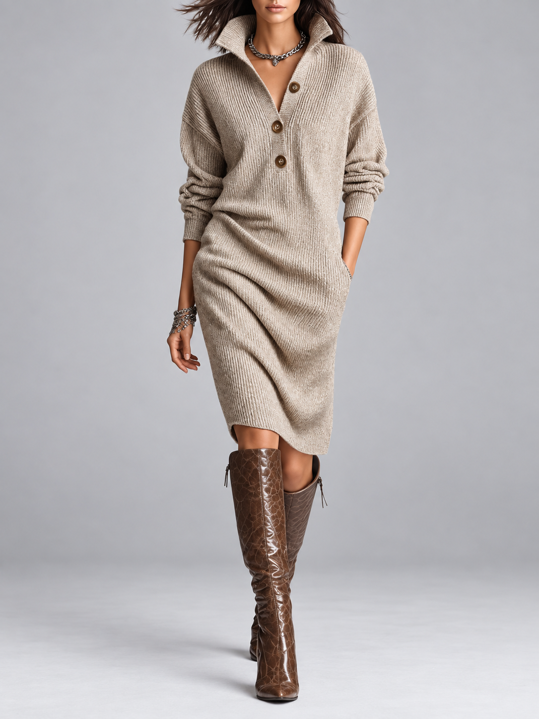 ROSAMUNDINA | ELEGANT BUTTON-UP JUMPER DRESS