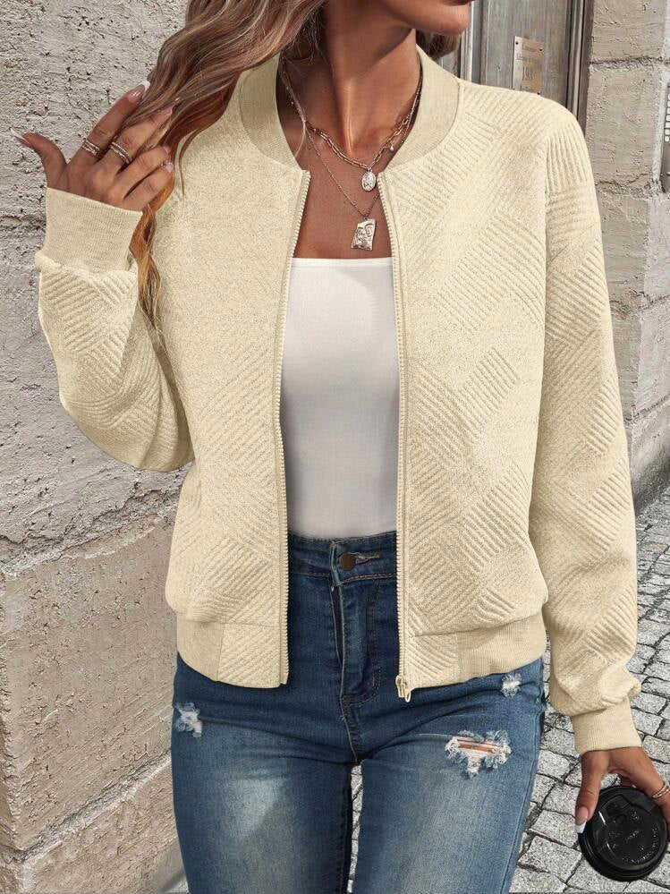 Iona | Textured Zip Front Bomber Jacket