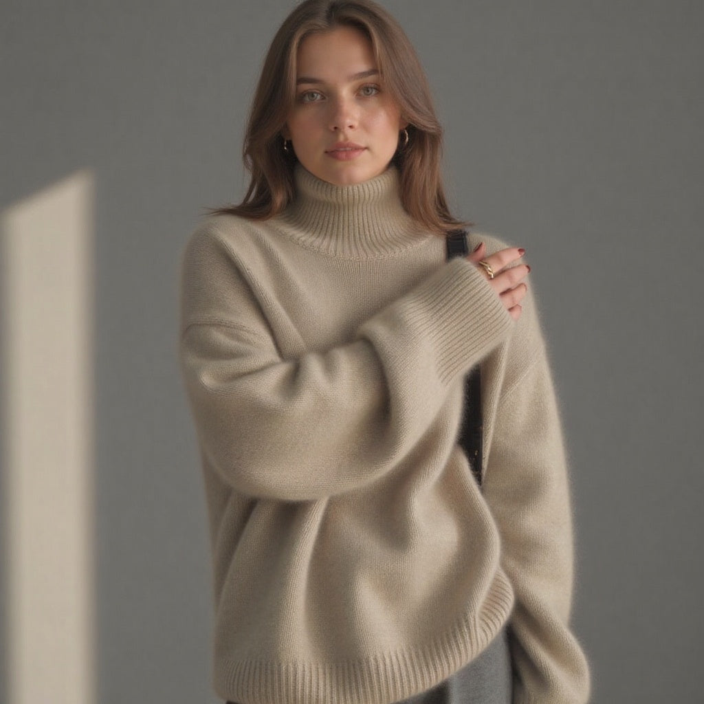 Sydney Women's Oversized Cashmere Turtleneck Sweater – Soft, Warm & Stylish